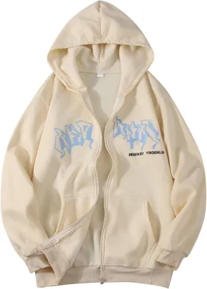 Y2k Sweatshirts for Women Full Zip Up Hooded Jacket Hip Hop Vintage Goth Print Tops Street Fashion Pullovers