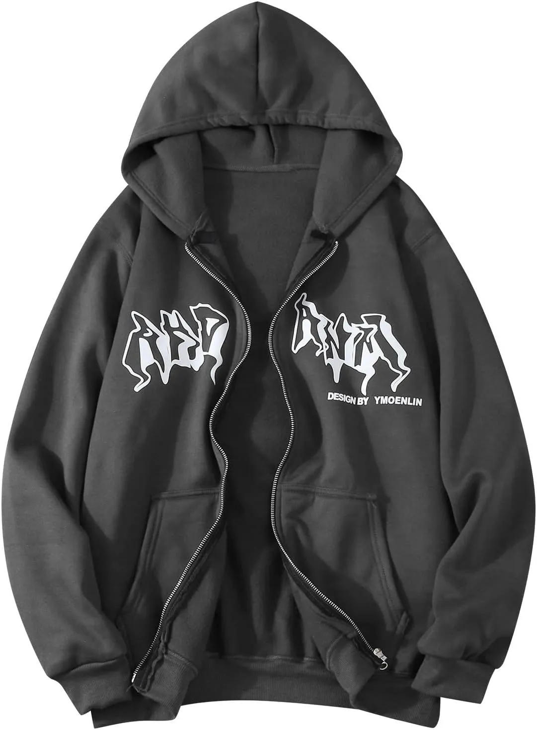 Y2k Sweatshirts for Women Full Zip Up Hooded Jacket Hip Hop Vintage Goth Print Tops Street Fashion Pullovers