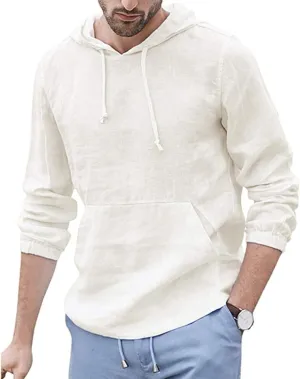 Ymosrh Men's Sweatshirt Baggy Cotton Linen Hooded Pocket Solid Long Sleeve Retro T Shirts Tops Hoodies For Men, M-3XL