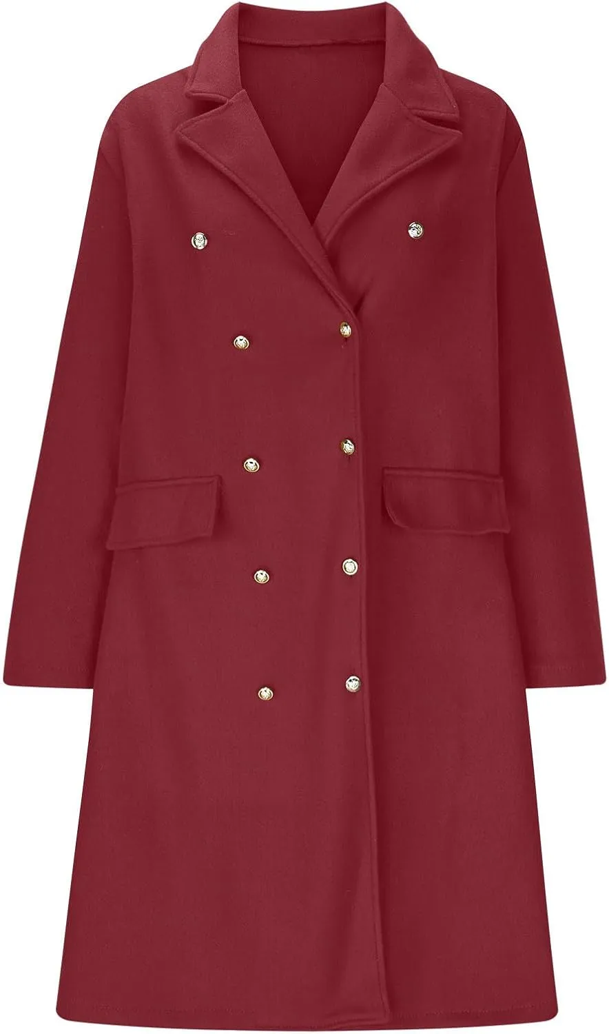 YRAETENM Pea Coats for Women Winter Double Breasted Midi Long Wool Blend Jackets Oversized Notch Lapel Trench Coat Overcoat