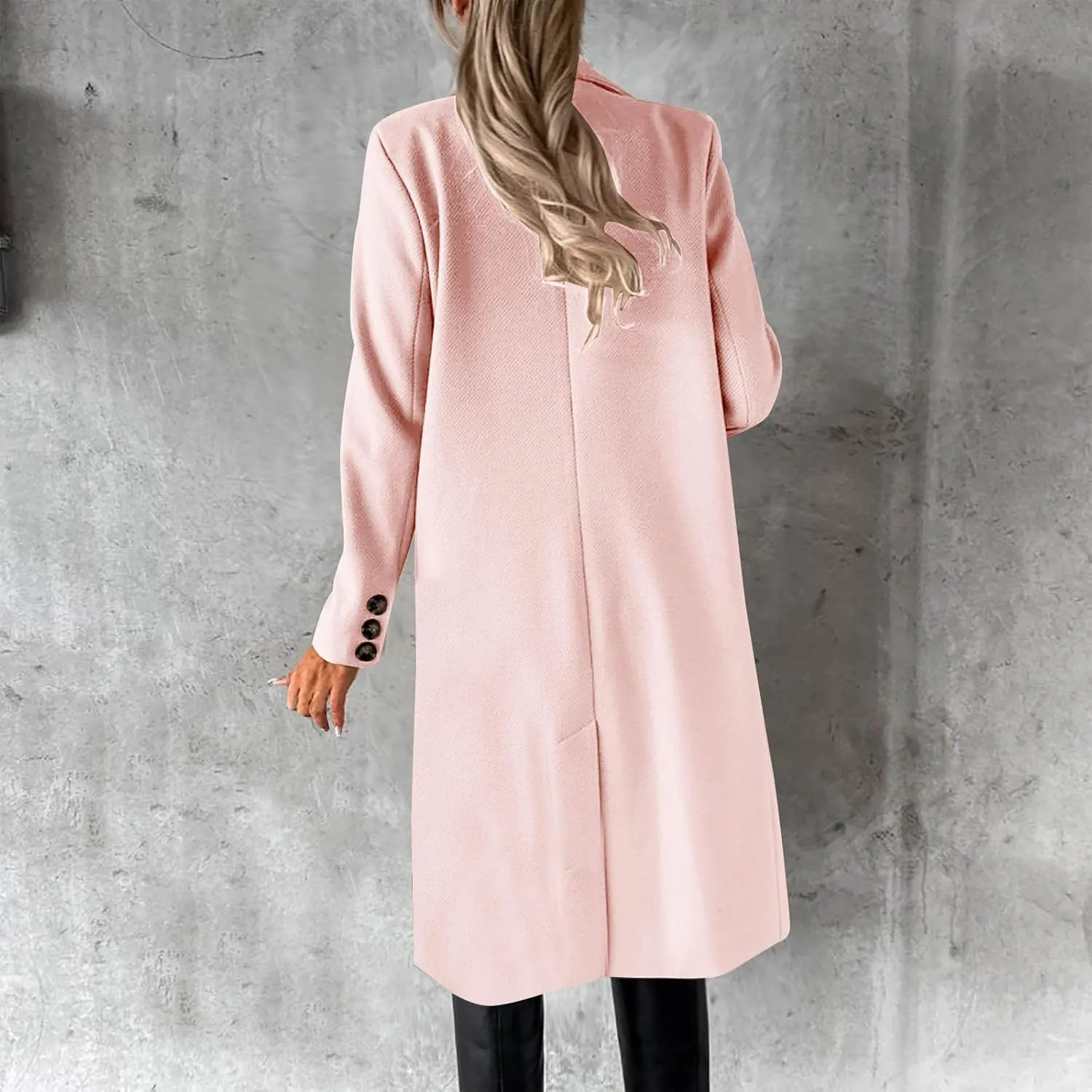 YRAETENM Women Casual Double Breasted Mid Long Pea Coat Winter Notch Lapel Collar Wool Coats Plus Size Blazer Jackets Outwear