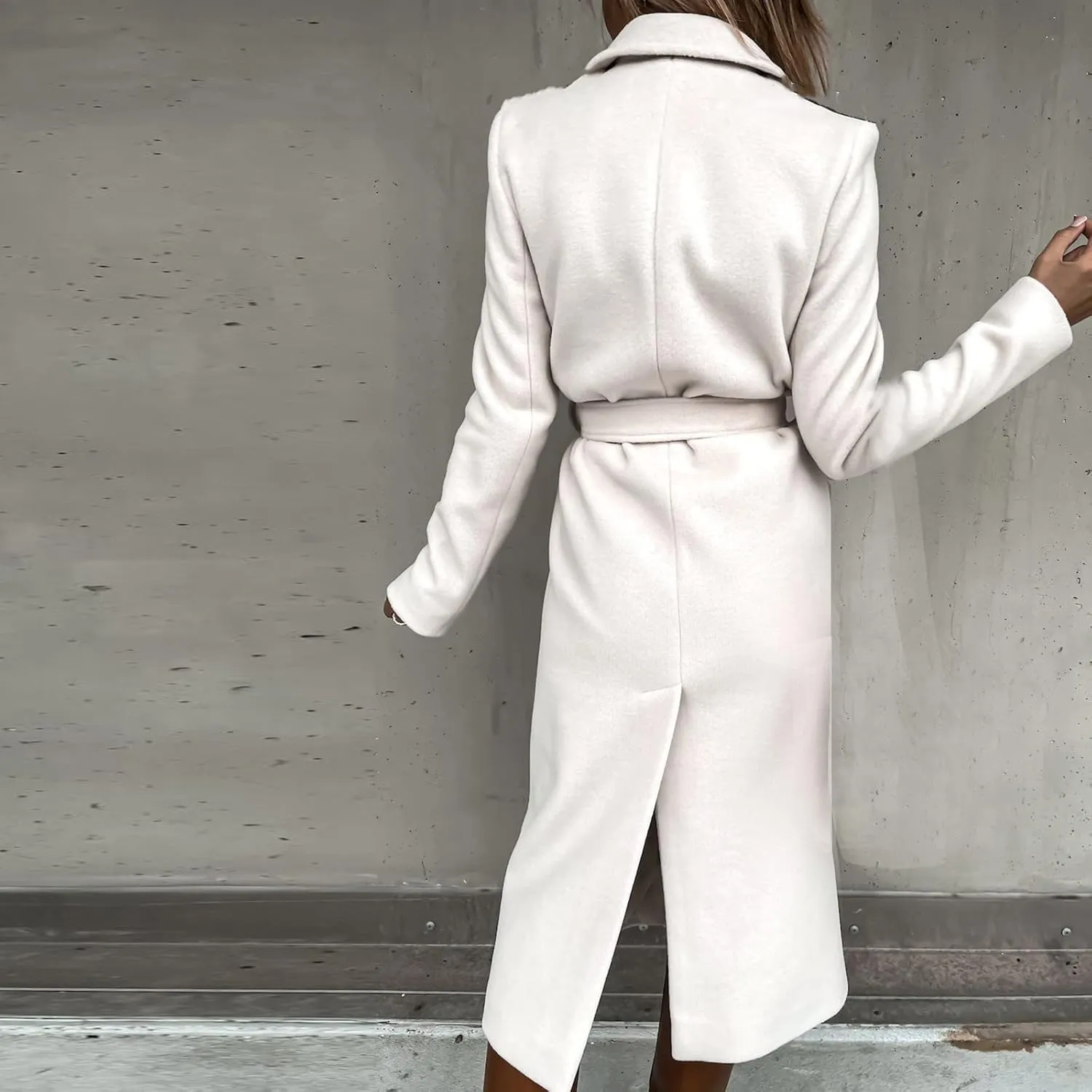 YRAETENM Womens Long Wool Pea Coats Winter Open Front Notched Collar Cardigan Casual Warm Woolen Blend Trench Coats with Belt