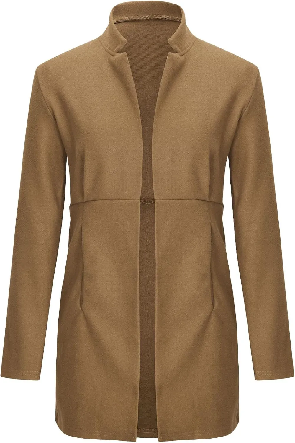 YRAETENM Women's Stand Collar Jacket Fall Winter Warm Wool Blend Pea Coats Slim Fit Business Office Long Cardigan Outwear