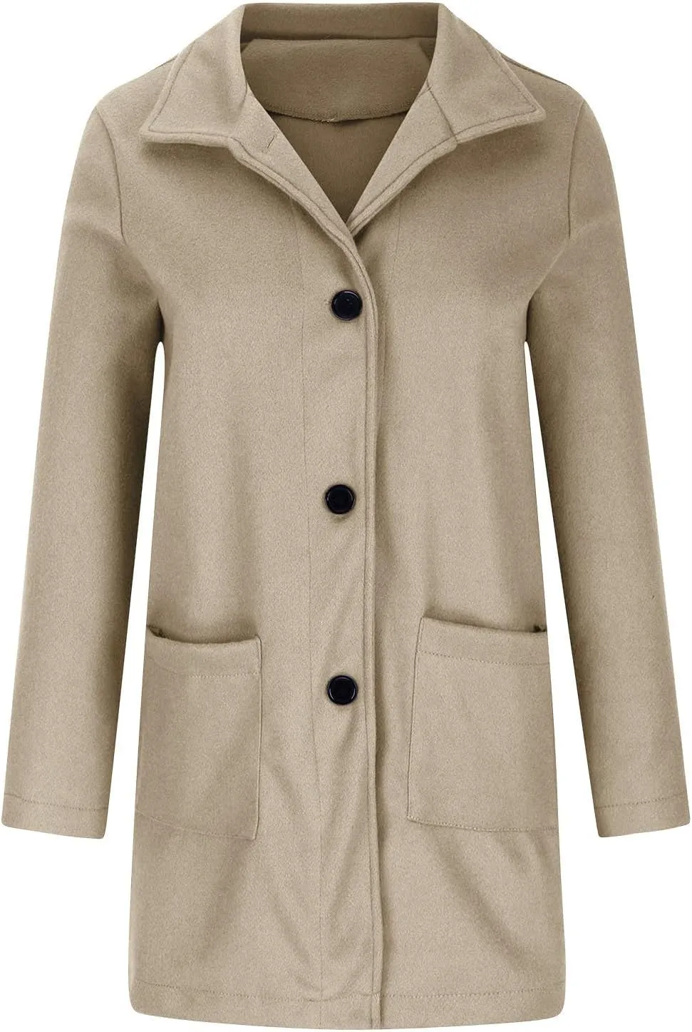 YRAETENM Women's Winter Wool Blend Pea Coat Stand Collar Single Breasted Jackets Casual Trench Coat Overcoat with Pockets