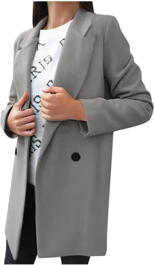 YRAETENM Wool Coats for Women Plus Size Business Notch Lapel Trench Coats Fall Winter Open Front Pea Coats Warm Outwear