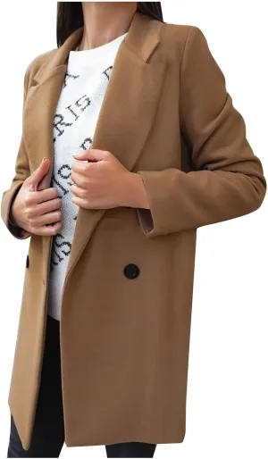 YRAETENM Wool Coats for Women Plus Size Business Notch Lapel Trench Coats Fall Winter Open Front Pea Coats Warm Outwear