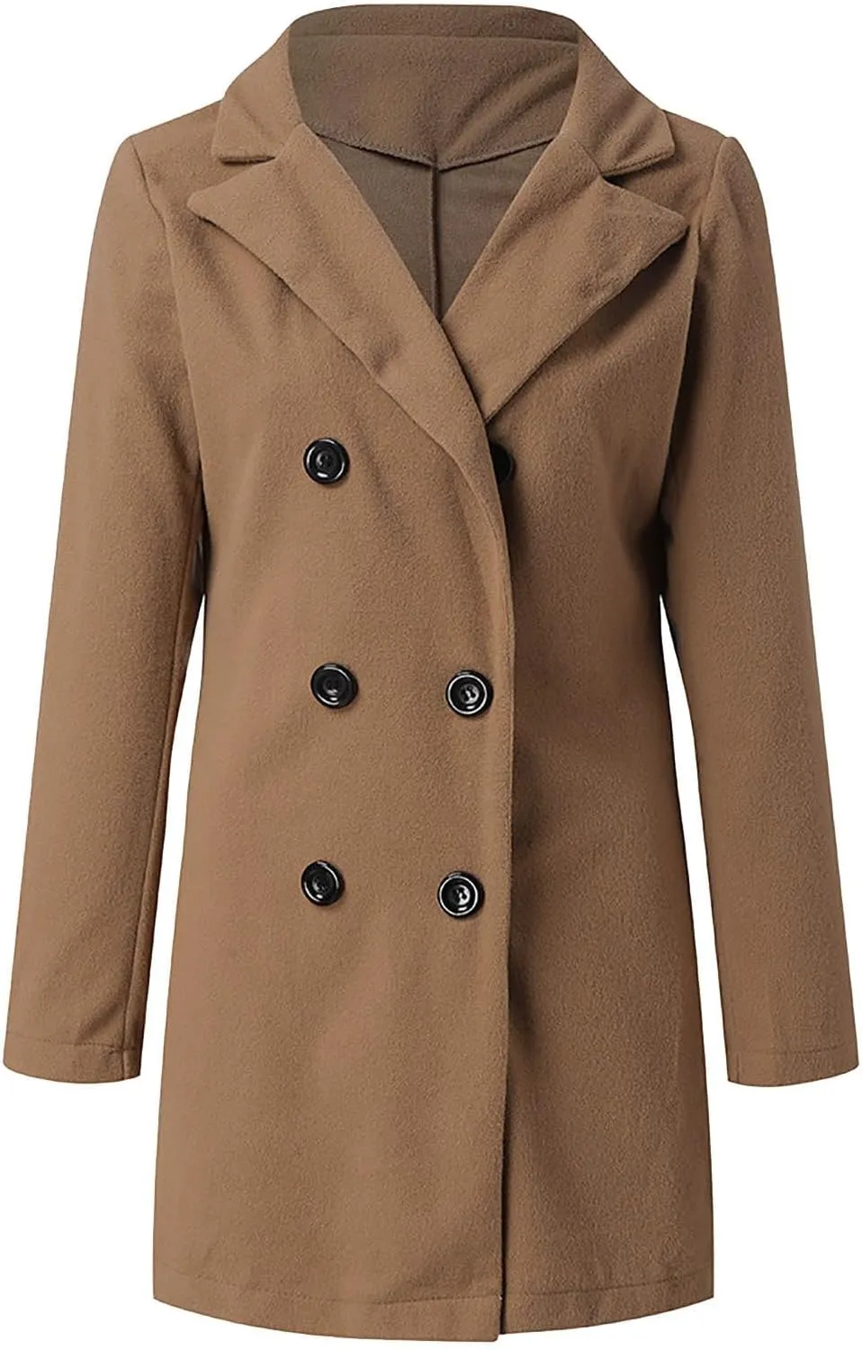 YRAETENM Wool Coats for Women Plus Size Business Notch Lapel Trench Coats Fall Winter Open Front Pea Coats Warm Outwear