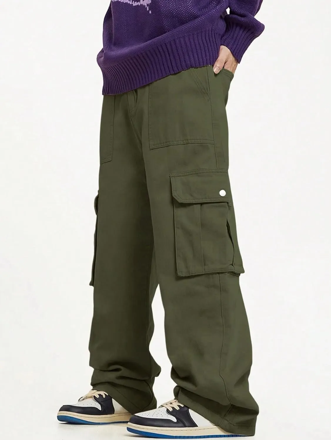ZAFUL Flat Pocket Parachute Pants for Men Casual Baggy Cargo Pants Unisex Street Y2K Pants Drawstring Trouser