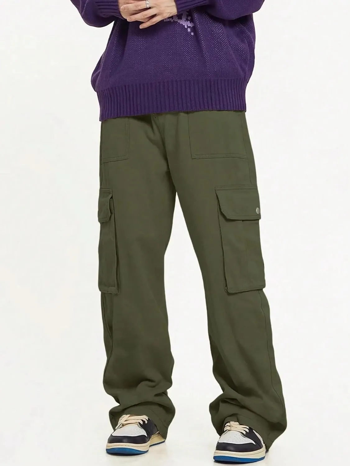 ZAFUL Flat Pocket Parachute Pants for Men Casual Baggy Cargo Pants Unisex Street Y2K Pants Drawstring Trouser