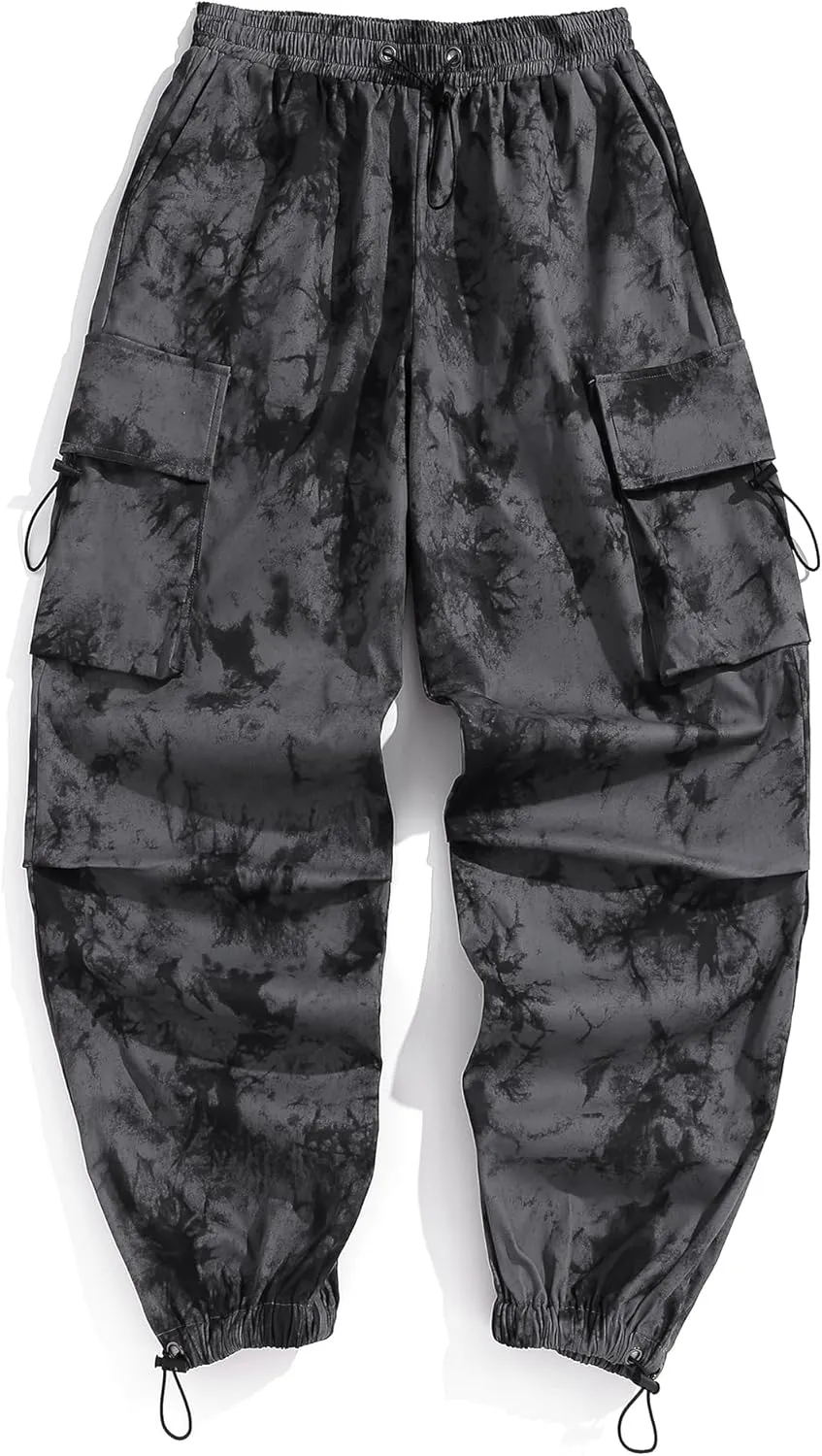 ZAFUL Flat Pocket Parachute Pants for Men Casual Baggy Cargo Pants Unisex Street Y2K Pants Drawstring Trouser