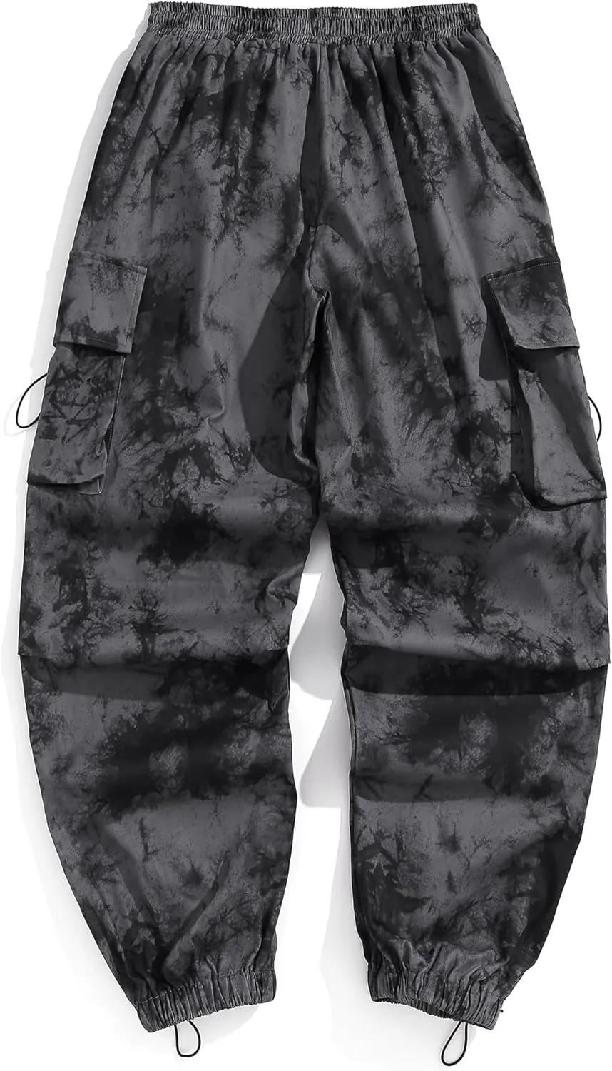 ZAFUL Flat Pocket Parachute Pants for Men Casual Baggy Cargo Pants Unisex Street Y2K Pants Drawstring Trouser