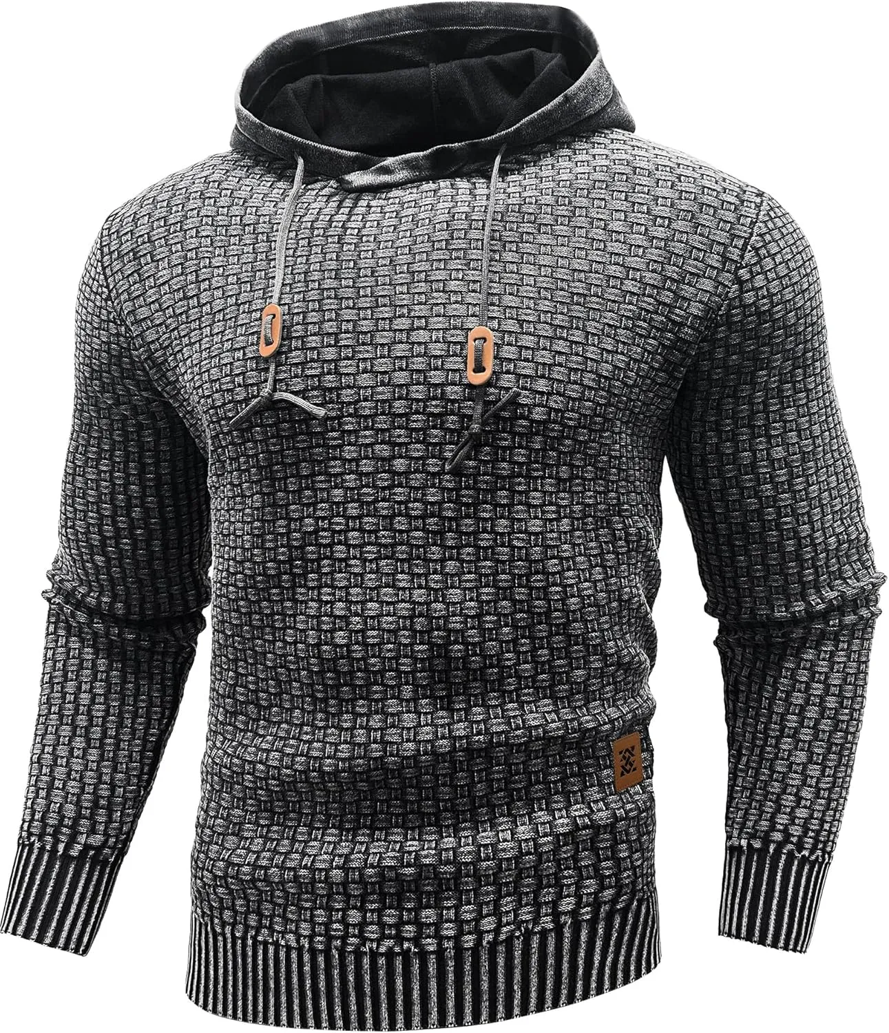Zaitun Mens Acid Wash Cotton Hoodies Pullover Sweatshirt Long Sleeve Waffle Hoodies Streetwear