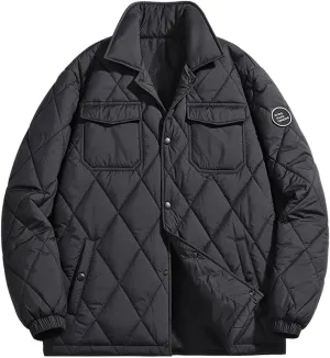 Zeiyignr Men's Diamond Quilted Puffer Down Jacket Lightweight Business Casual Button Down Shirts Lightweight Winter Warm Coat