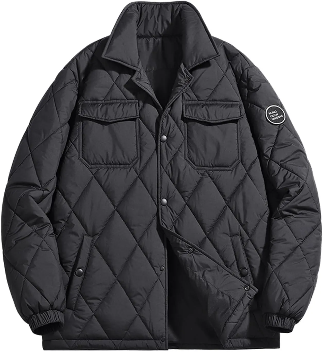 Zeiyignr Men's Diamond Quilted Puffer Down Jacket Lightweight Business Casual Button Down Shirts Lightweight Winter Warm Coat