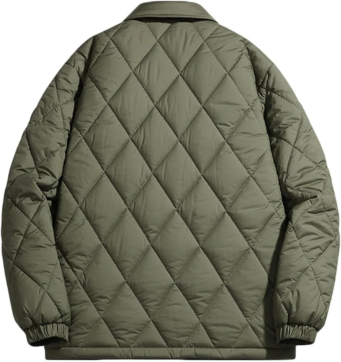 Zeiyignr Men's Diamond Quilted Puffer Down Jacket Lightweight Business Casual Button Down Shirts Lightweight Winter Warm Coat