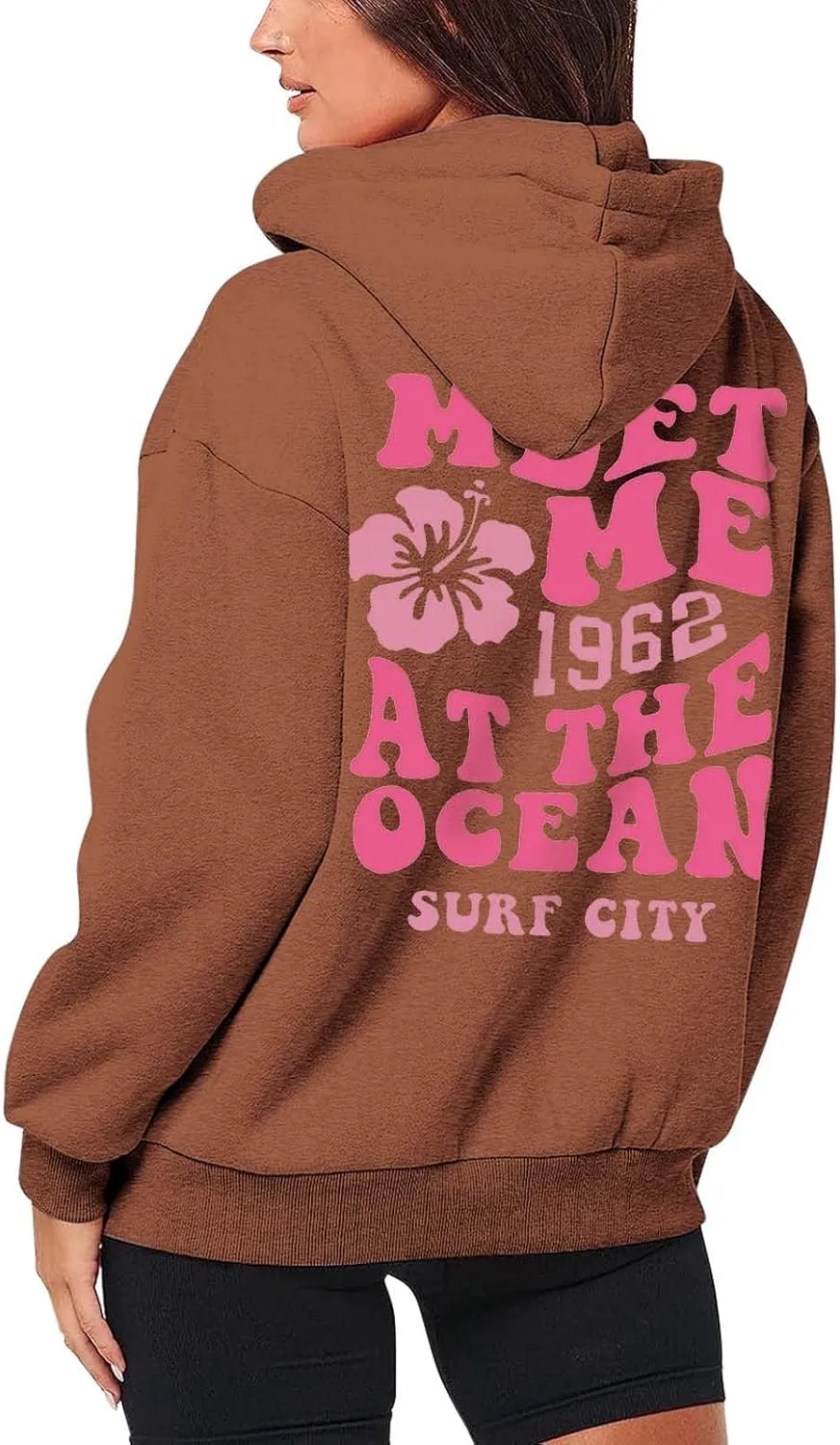 Zip Up Hoodie Women Letter Print Casual Graphic Sweatshirts Drawstring Long Sleeve Cardigan Cute Oversized Tops