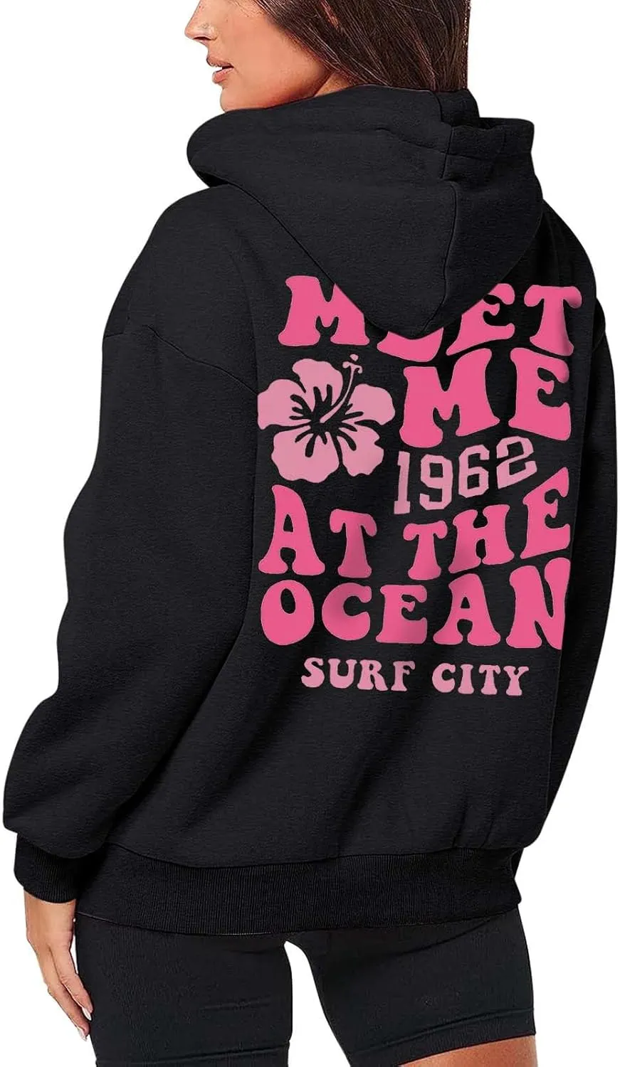 Zip Up Hoodie Women Letter Print Casual Graphic Sweatshirts Drawstring Long Sleeve Cardigan Cute Oversized Tops