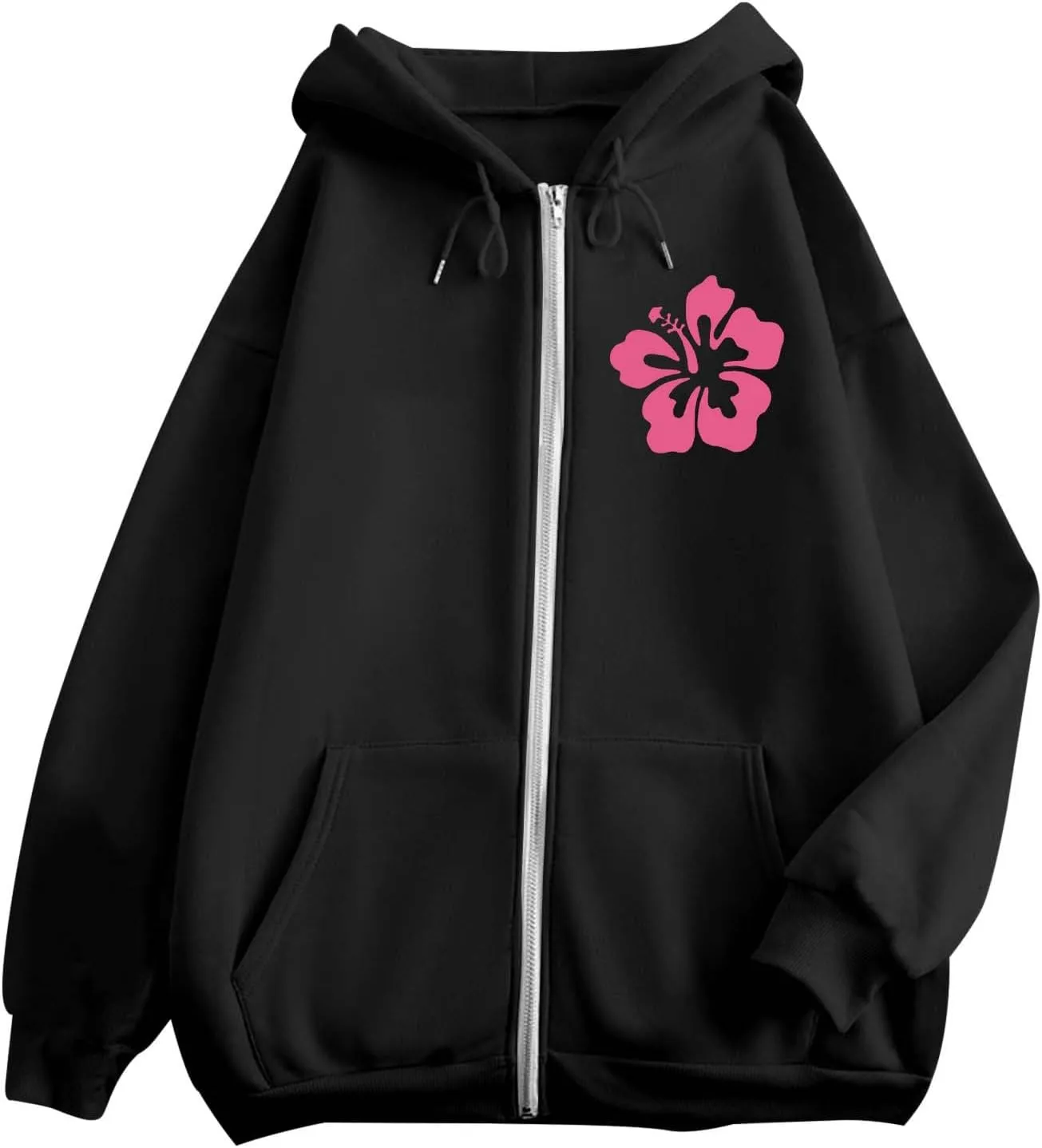 Zip Up Hoodie Women Letter Print Casual Graphic Sweatshirts Drawstring Long Sleeve Cardigan Cute Oversized Tops
