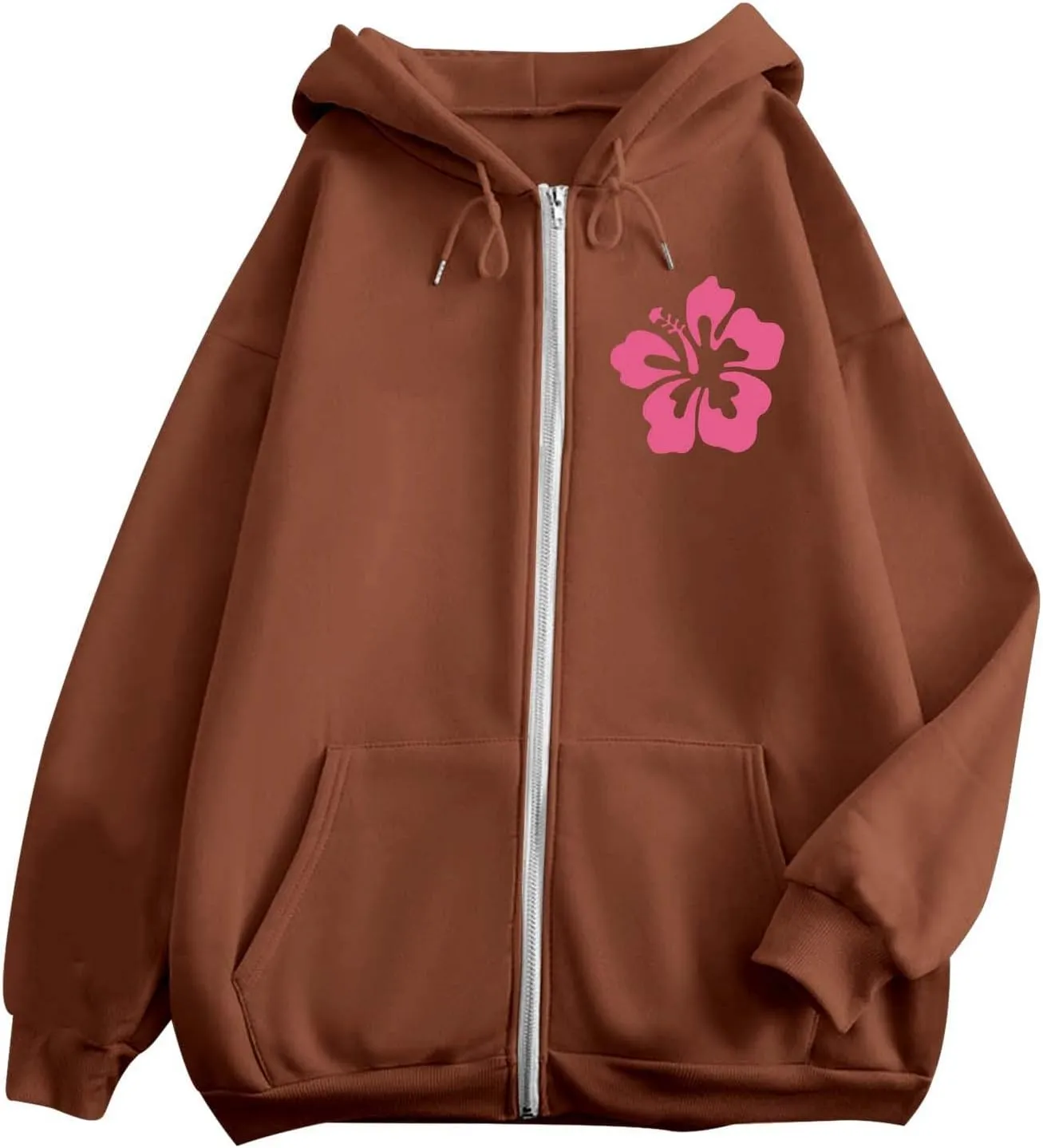 Zip Up Hoodie Women Letter Print Casual Graphic Sweatshirts Drawstring Long Sleeve Cardigan Cute Oversized Tops