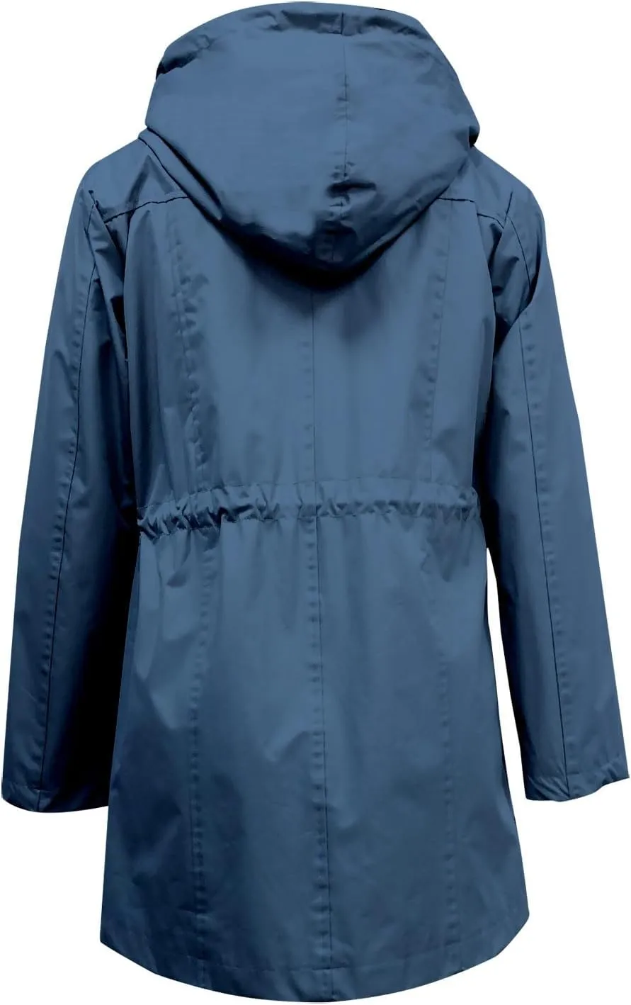 ZYXTIM Women's Waterproof Lightweight Rain Jackets Zipper Casual Classic Running Hooded Windbreaker with Pockets Drawstring
